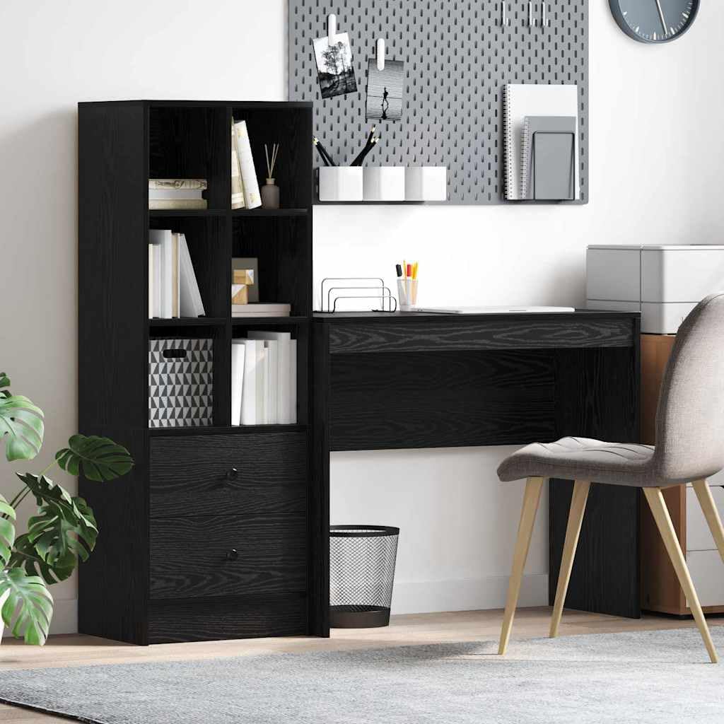 Escritorio con cajones, 2 piezas, aspecto de roble negro, mesa de oficina duradera, amplia superficie de trabajo para oficina en casa y oficina, fácil montaje