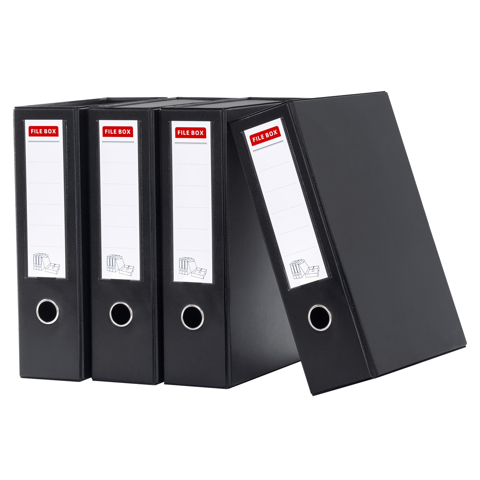 4Pcs Caja de Archivos A4 Plegable, color Negro, de Plástico, Lomo de 88mm, Caja de Documentos A4, Carpetas para Archivo para Oficina, Escolar, Sala de Archivos