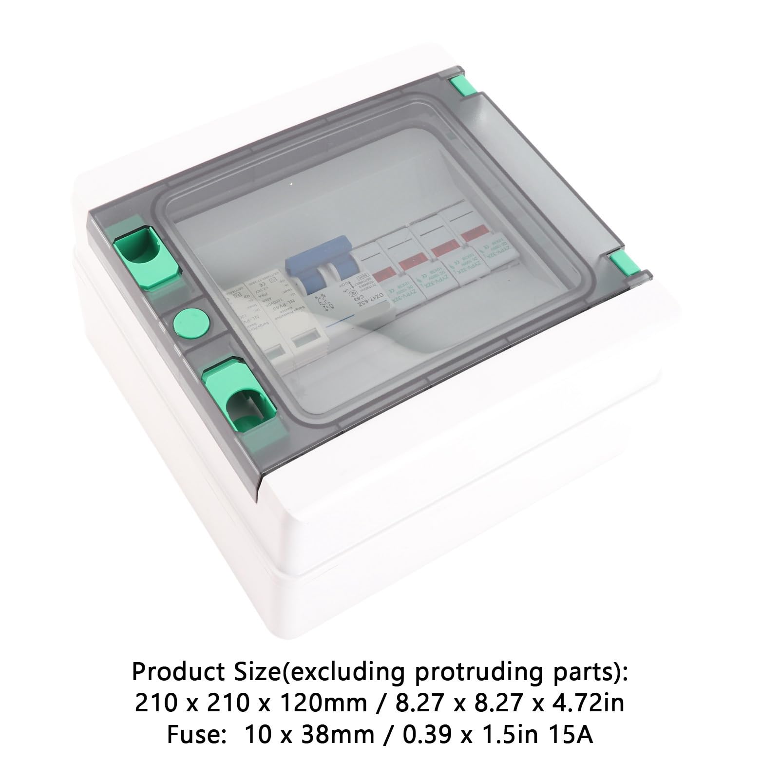 FTVOGUE Scatola Combinatrice Fotovoltaica, Scatola di Giunzione Solare in Policarbonato ABS 2 Ingressi Stringa 1 Uscita DC1000V IP65 con Fusibili 15A Interruttore 63A per Sistemi di Energia Solare