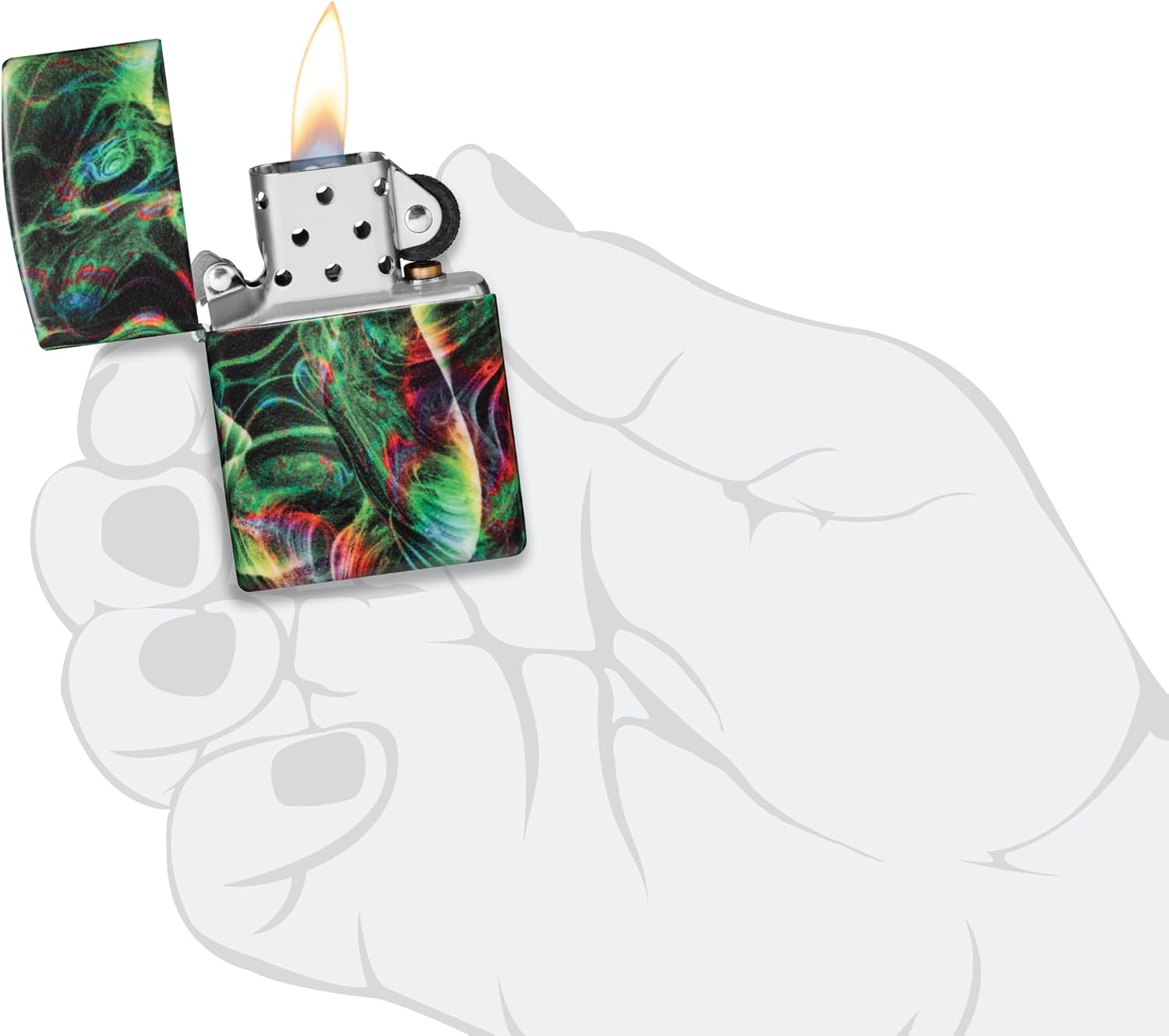 Zippo Psychedelic Swirl Design Glow in The Dark Green Matte Pocket Lighter