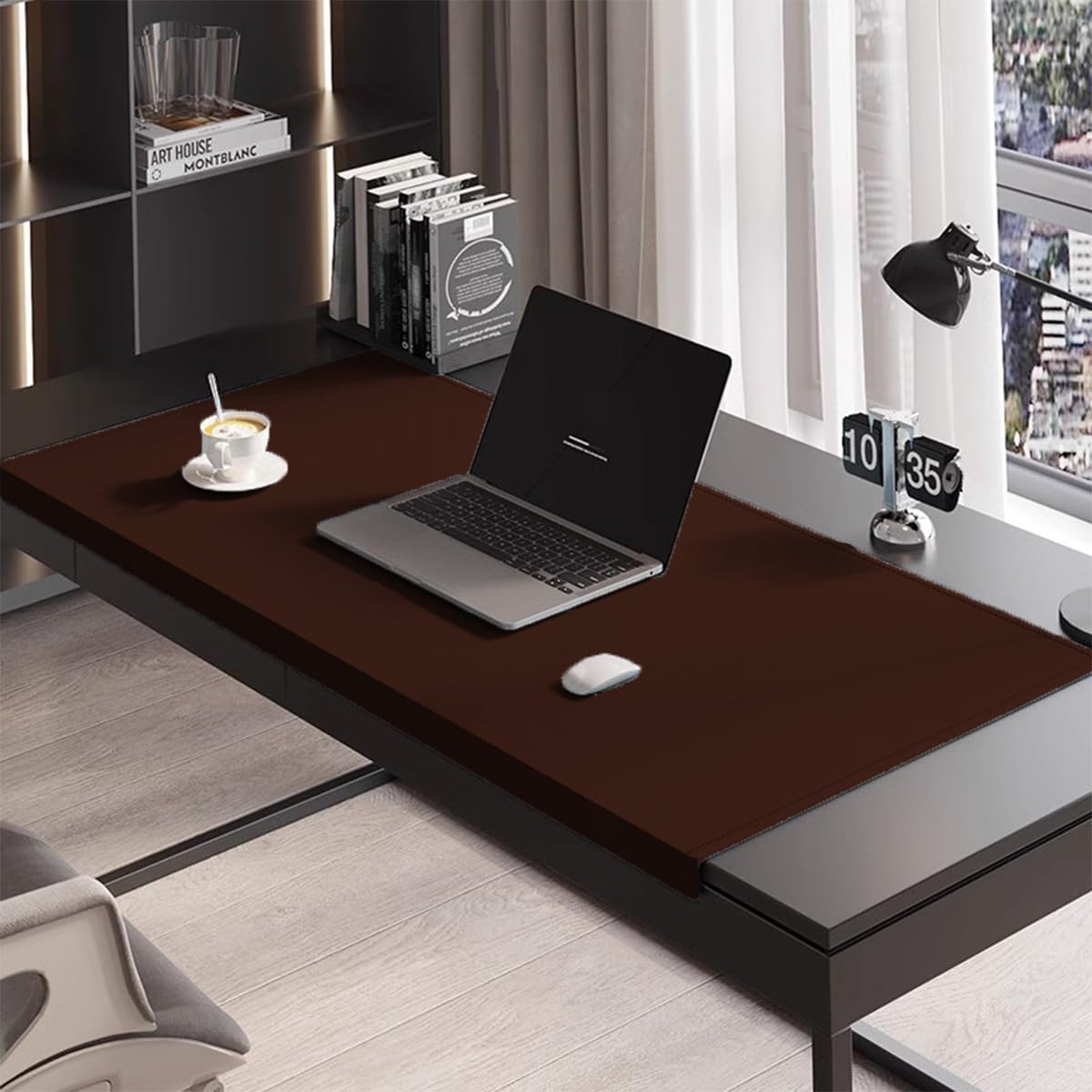 Edge-Locked Non-Slip Desk Pad with Edge Protector, Leather Office Table Protector Mouse Mat for Laptop Keyboard, Waterproof Smooth Writing Mats (Brown,90x40cm)