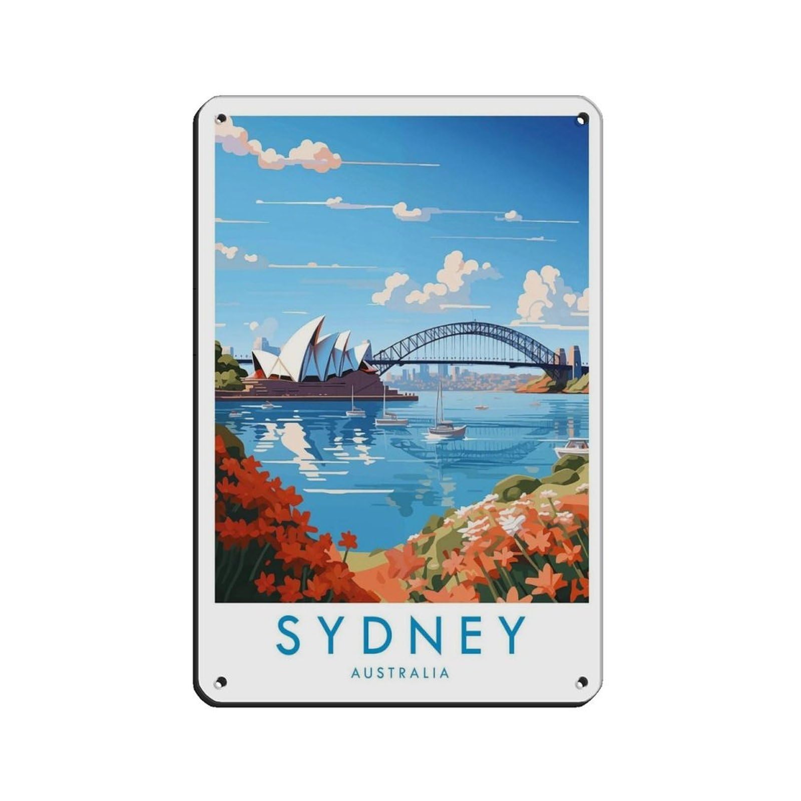 Sydney Travel Poster, Australia Retro Poster Metal Tin Sign Chic Art Retro Iron Painting Bar People Cave Cafe Family Garage Poster Wall Decoration 8x12inch(20x30cm)