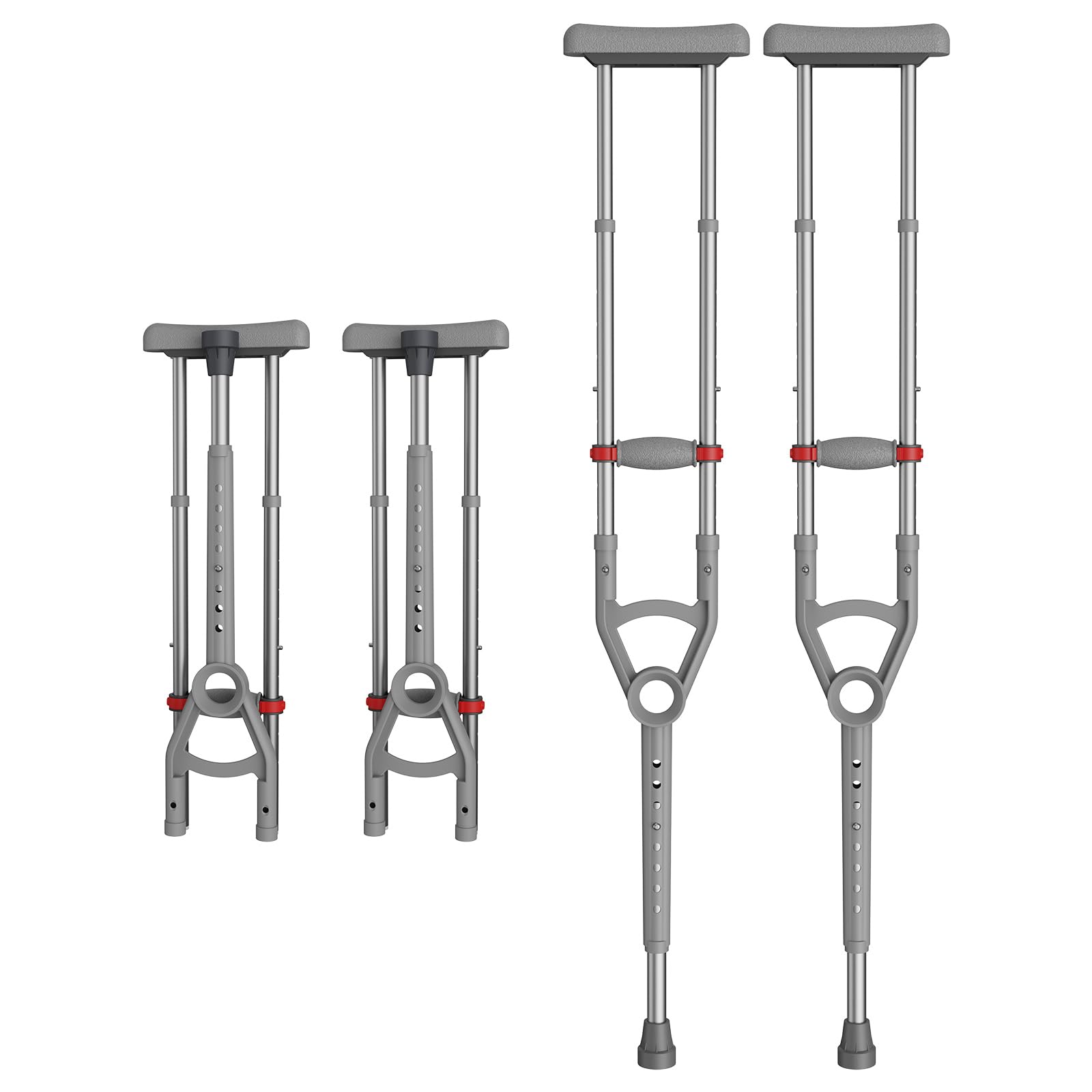 Adjustable Crutches with Padded Grips Height Adjustable Mobility Aid, Aluminum Underarm Support 330LB Adjustable Height 38.2-61.8 in Non-Slip Tips, Tool-Free Setup One Pair