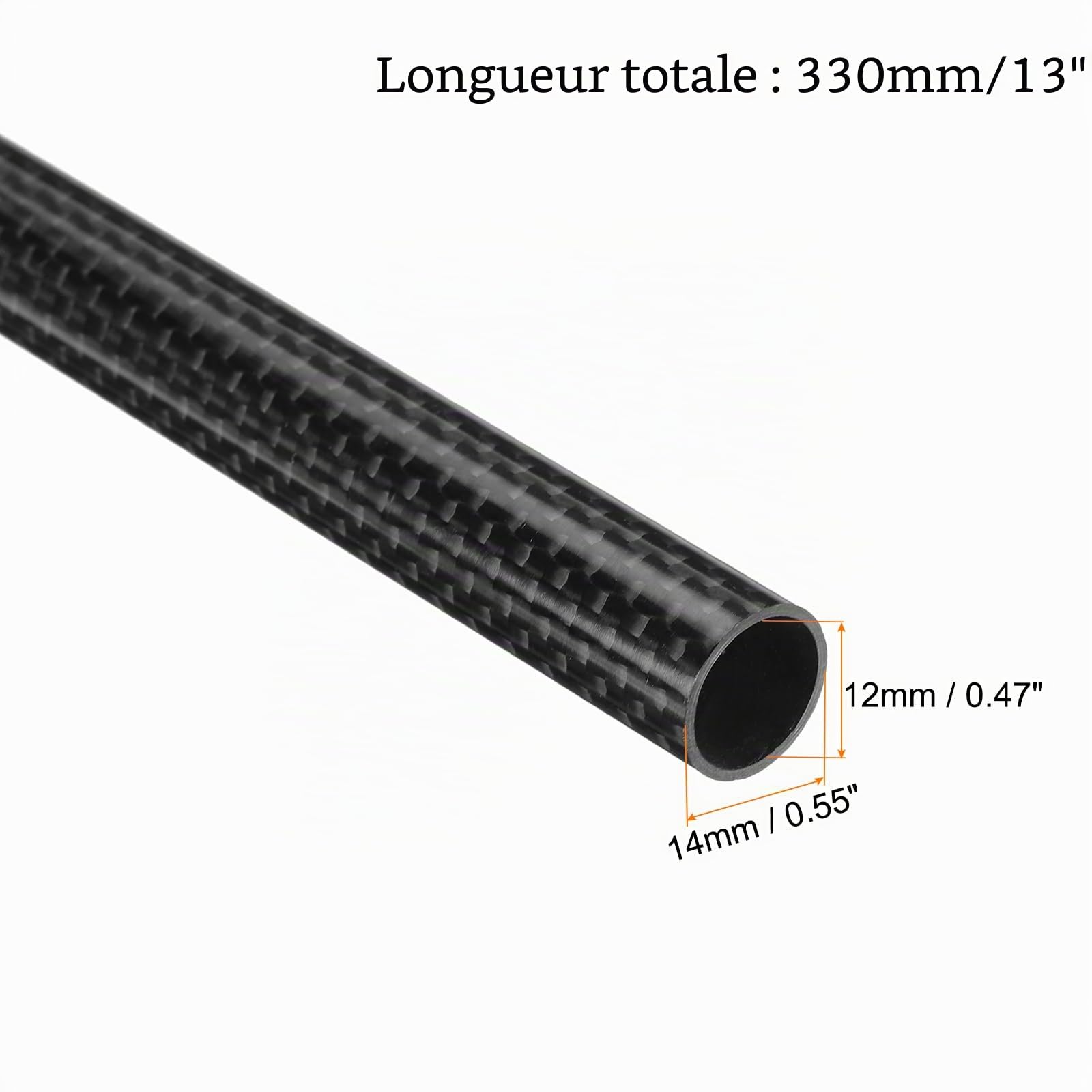 QUARKZMAN 2Pcs Tubes En Fibre De Carbone 12 X 14 X 330Mm Surface Brillante Tige En Carbone Naturel Enroulée En 3K Pour Avion Rc, Multicoptère, Quadcoptère
