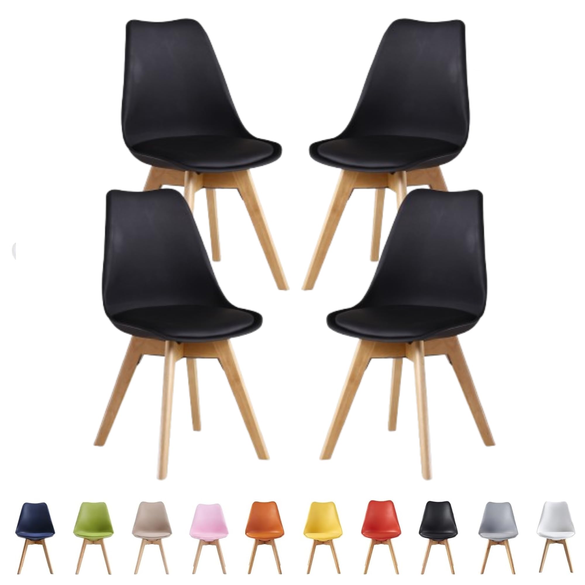 Single Set of 2/4/6 Retro Modern Dining Chairs – Lorenzo Plastic Chairs with Cushioned Pad Seat & Solid Beech Wooden Legs - Side Chair for Living Room Kitchen Office Lounge (Brown, Pack of 4)