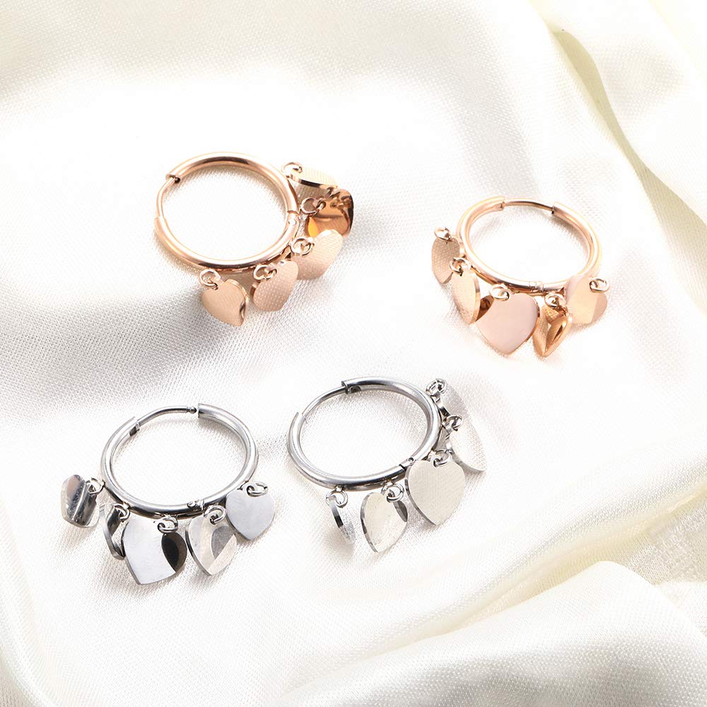 Orecchini pendenti a forma di cuore da donna, orecchini a cerchio in acciaio inossidabile ipoallergenico in argento e oro rosa con cristalli