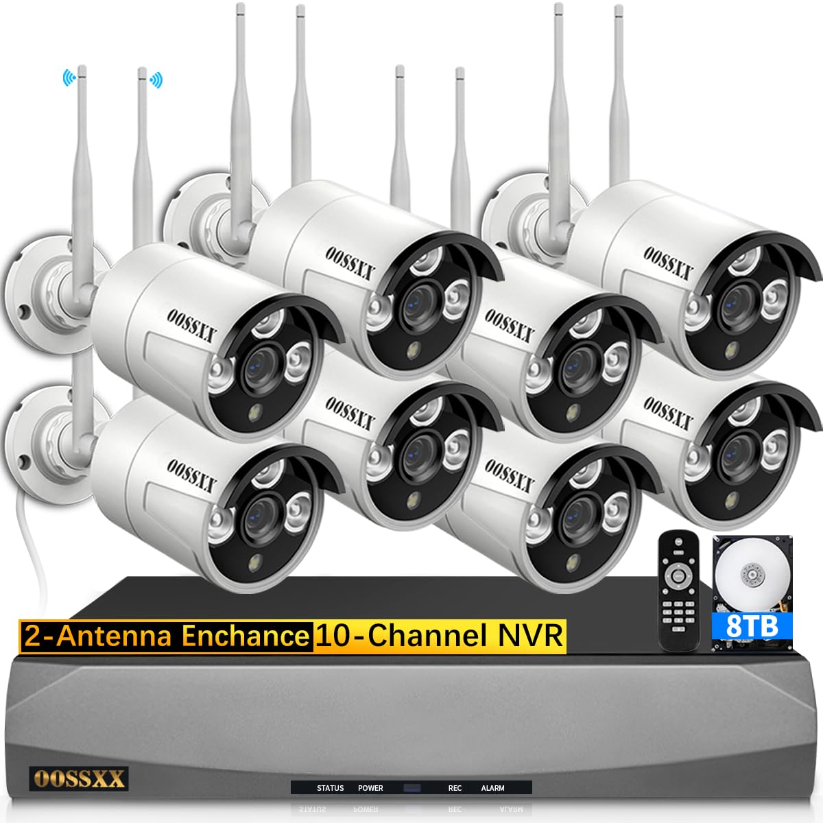 (Dual Antennas for Wi-Fi Enhanced) AI Human Detected 2K 3.0MP Wireless Security Camera System, Surveillance NVR Kits with 8TB Hard Drive