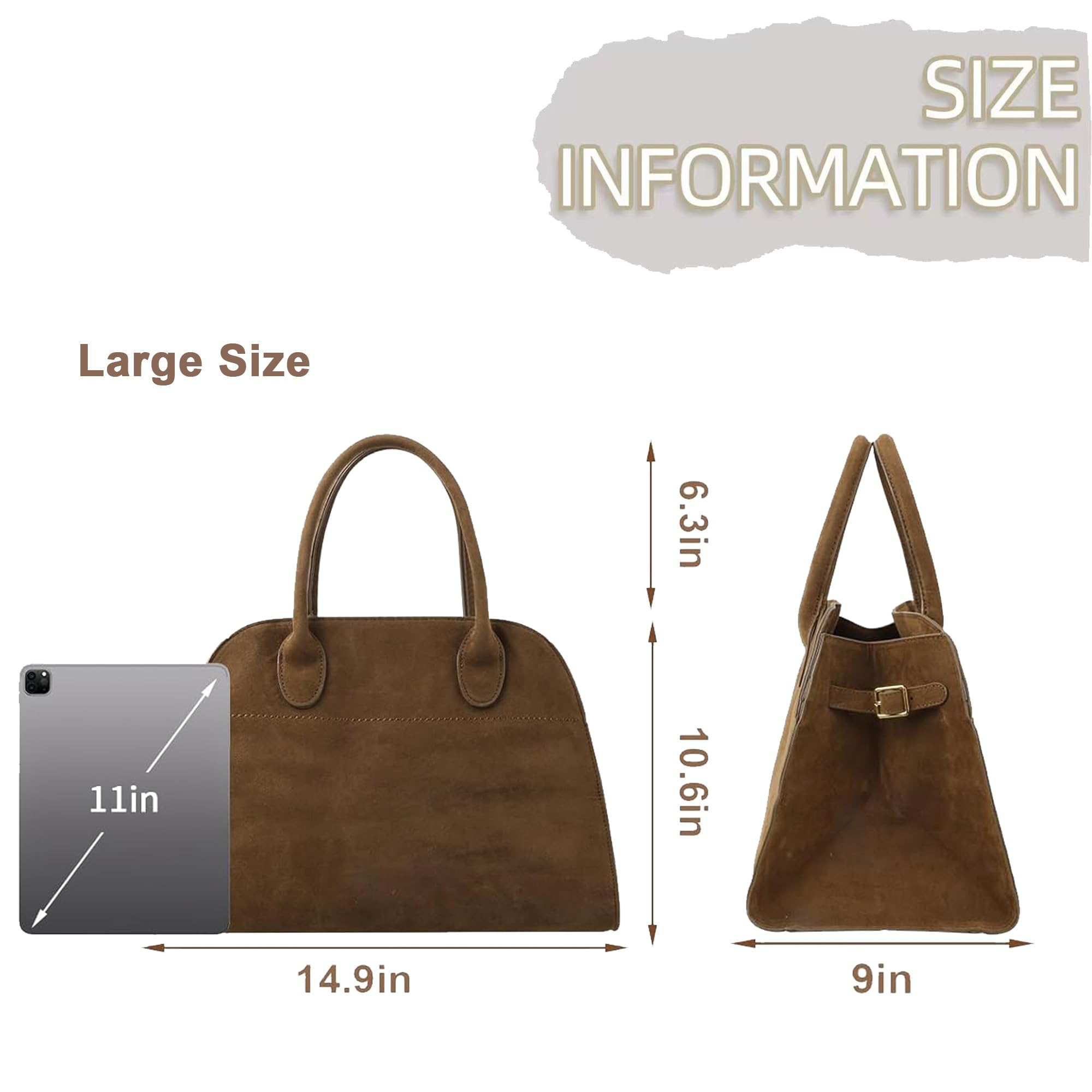 Large Suede Tote Bag For Women,Suede Retro Shoulder Bag,Crossbody Bag Faux Leather Handbag Trendy Work With shoulder strap (Brown Large without shoulder strap)