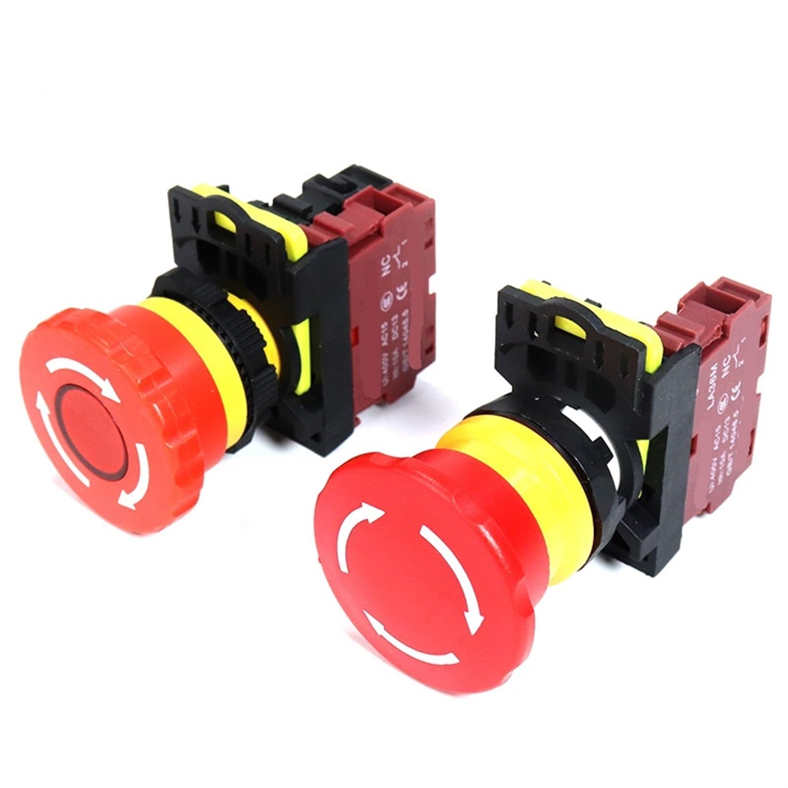 Interruptor de botón LA36M, interruptor de parada de emergencia de seta de plástico, interruptores de 22MM, accesorios con luz LED roja o verde, 220v, 12v, 24v, 2 uds.(Without Light,1NC,ACDC110-220v)