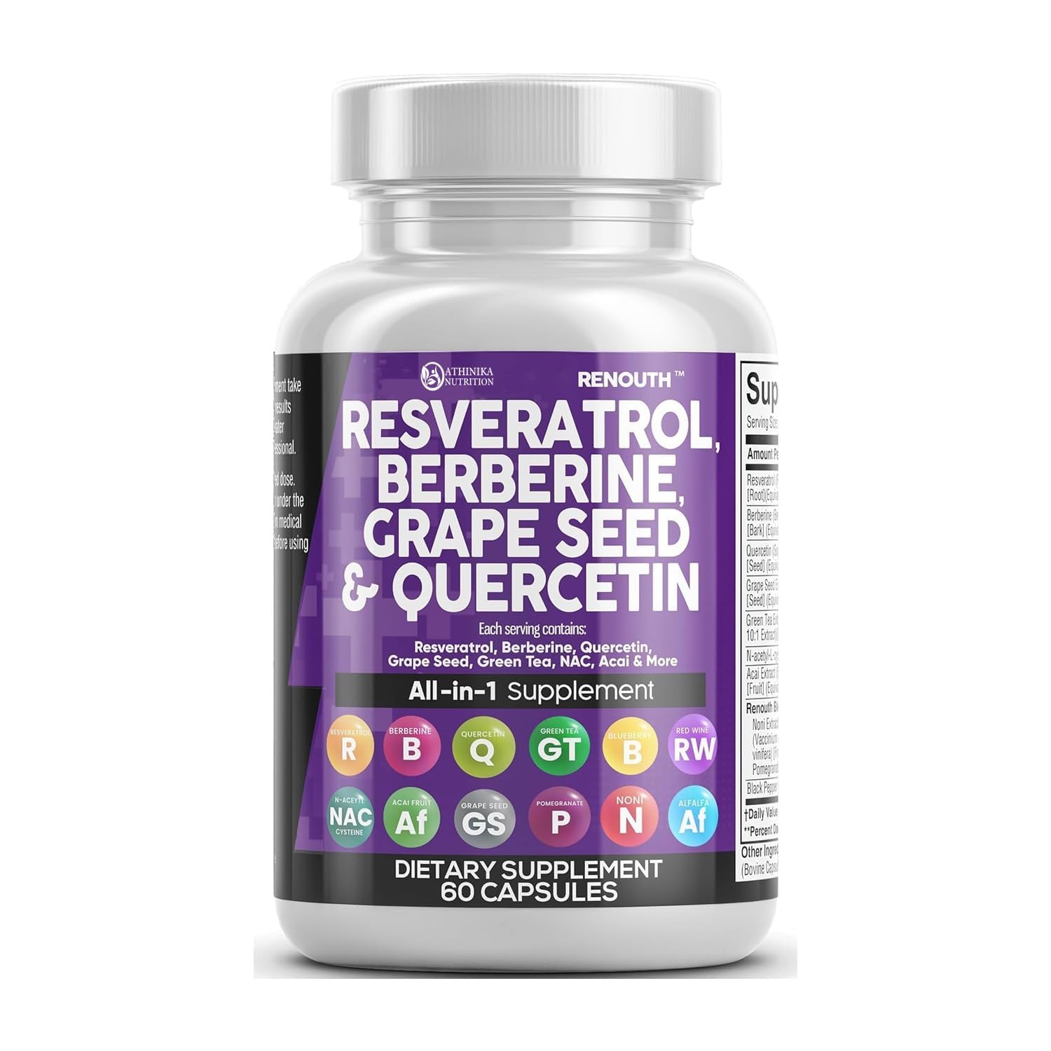Berberine Grape Seed Extract Quercetin Green Tea Extract Acai Noni Polyphenol Supplement for Women & Men Anti Aging N-Acetyl Cysteine NAD Booster-image-10