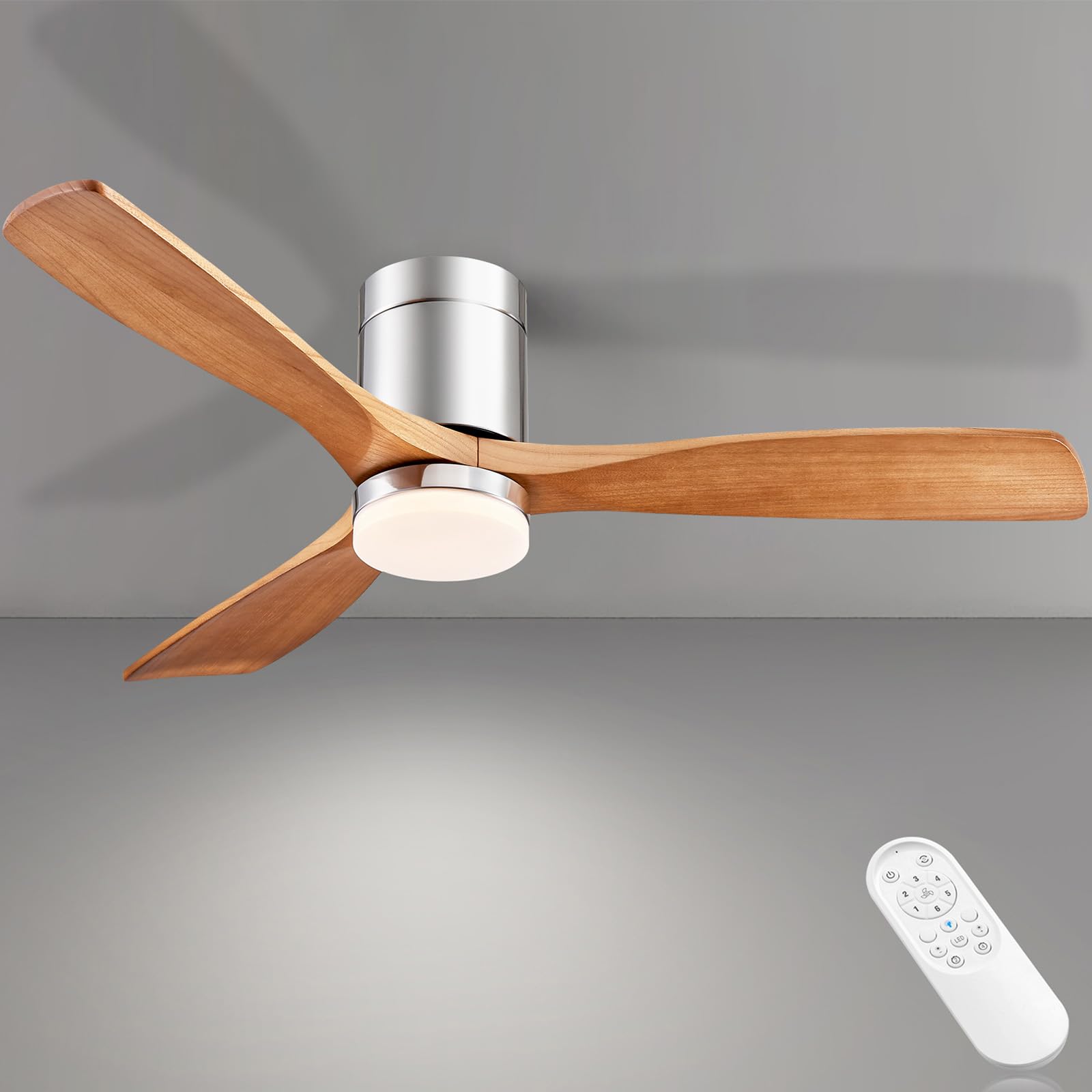 Lvienews 52" Ceiling Fan with Light and Remote Control, Modern Flush Mount 3-Blade LED Ceiling Fan with Dimmable Light, for Bedroom Living Room Farmhouse Dining Room Patio Garage Home Bathroom