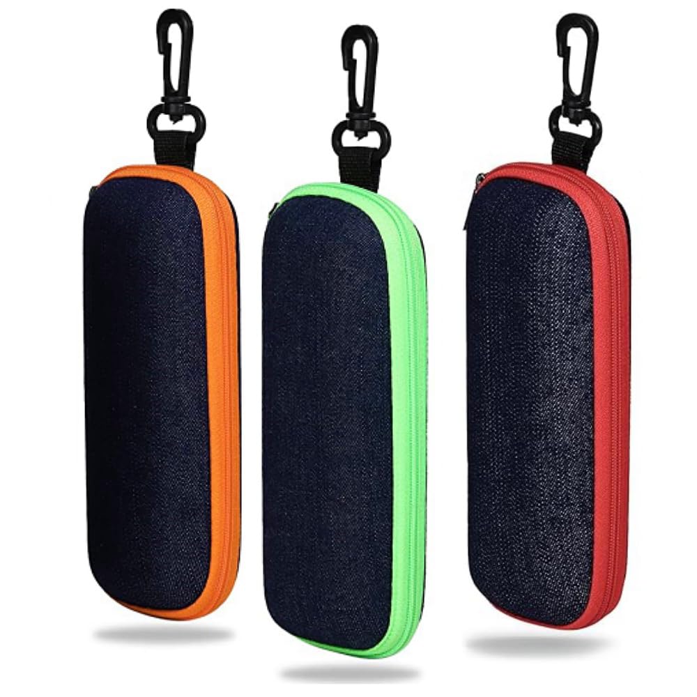 WANGXCEstuche de 3 piezas EVA con cremallera para gafas de moda, portátil, tela vaquera, funda rígida para gafas de mujer, funda protectora para gafas, Multicolor