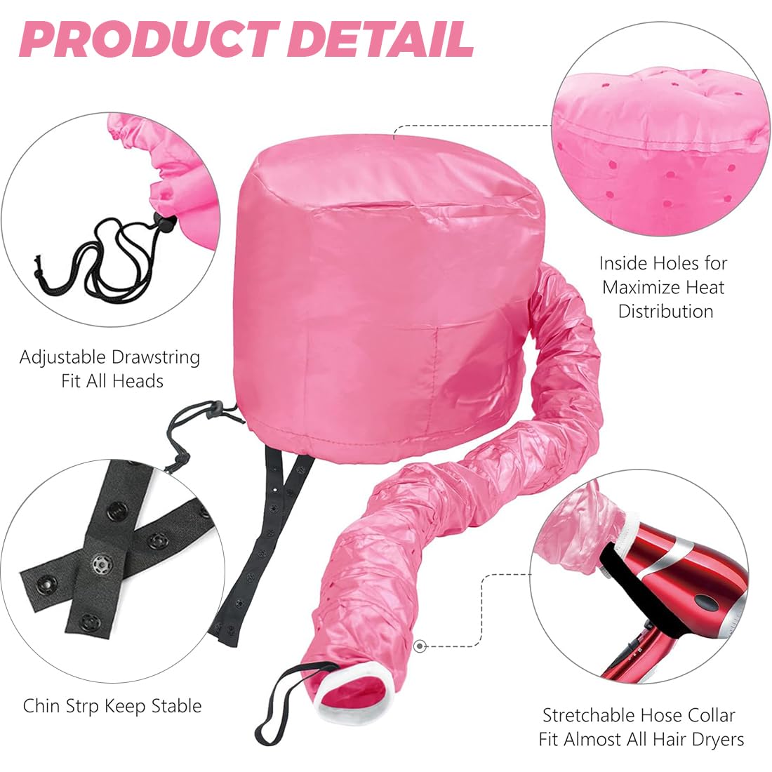 Casco per Asciugacapelli, Caschi per Asciugatura,Bonnet Casco per Asciugacapelli con Elastico per Attacco Phon,Casco Riscaldata Per La Profondo Cura Dei Capelli,per Asciugatura Capelli Ricci