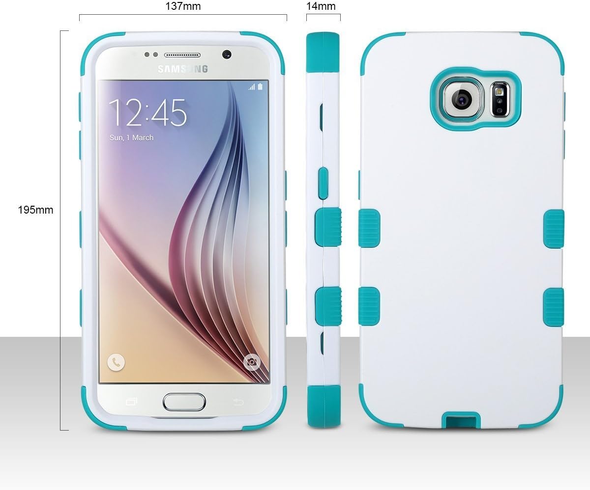 ULAK Galaxy S6 Case, S6 Case - 3 in 1 Comb Hybrid Shock Resistant Hard PC & Silicone Rubber Case Protective Cover for Samsung Galaxy S6 (White/Blue)