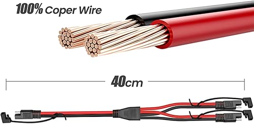 Miniatura 5 de Cable de conector automotriz de alimentación SAE CC de 10 AWG, divisor en Y, cable de extensión SAE 1 a 2, apto para conexión y transferencia de