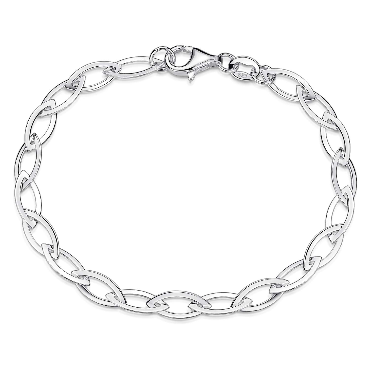 Materia - Bracciale da donna largo 5 mm, in argento 925, con catenina a punta da 19 cm, in argento, oro e oro rosa, 19 cm, Argento sterling Metallo
