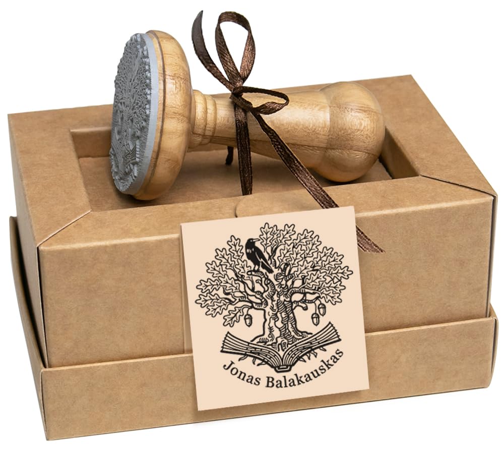 Ex libris Timbro Personalizzabile Corvo Nero, Albero Quercia, Regalo Arte