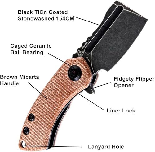 Miniatura 2 de KANSEPT Mini cuchillo de bolsillo Korvid con 1.45 pulgadas negro lavado a la piedra 60.6 in cuchillo plegable de bolsillo de hoja Jade G10 con mango