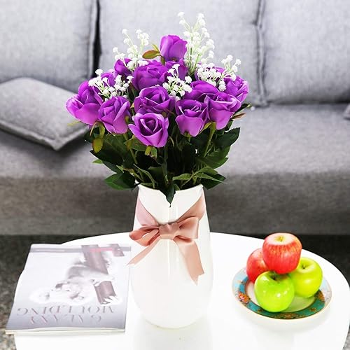 Miniatura 46 de Veryhome - Ramo de flores artificiales de seda con sensación real al tacto, ramo de boda para celebraciones en el jardín del hogar o decoración