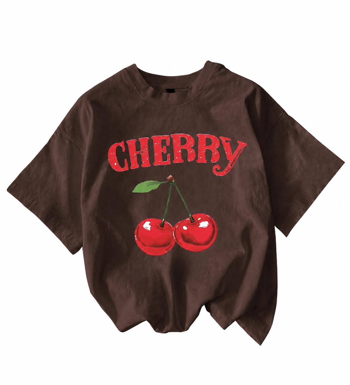 Women's Cotton Blend Oversized Printed T-Shirt (tshirt-cherry-coffee-xxl)