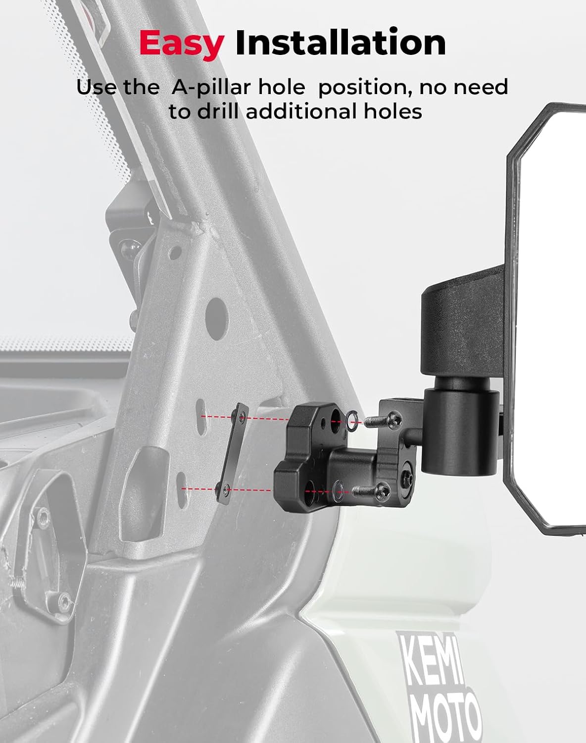 KEMIMOTO Large UTV Side Mirror, Compatible with 2016-2026 Can-am Defender HD 5/7/8/9/10 ＆ MAX Models, Fit Half-door Full-door, Extension Adjustable, Upgrade Adjustable Range