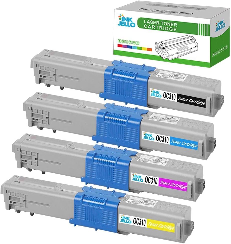 Inkjello Compatible Toner Cartridge Replacement for OKI C310 C330 C331 C510 C511 C530 C531 MC351 MC352 MC361 MC362 MC561 MC562 OC310BK OC310C OC310M OC310Y (Black/Cyan/Magenta/Yellow, 4-Pack)