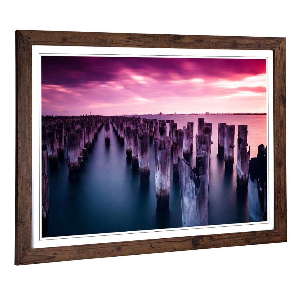 Big Box Art Framed Print of Seascape Princes Pier Melbourne Australia Design | Wall Art Picture | Home Decor for Kitchen, Living Room, Bedroom, Hallway, Walnut, A2 / 24.5x18 Inch / 62x45cm