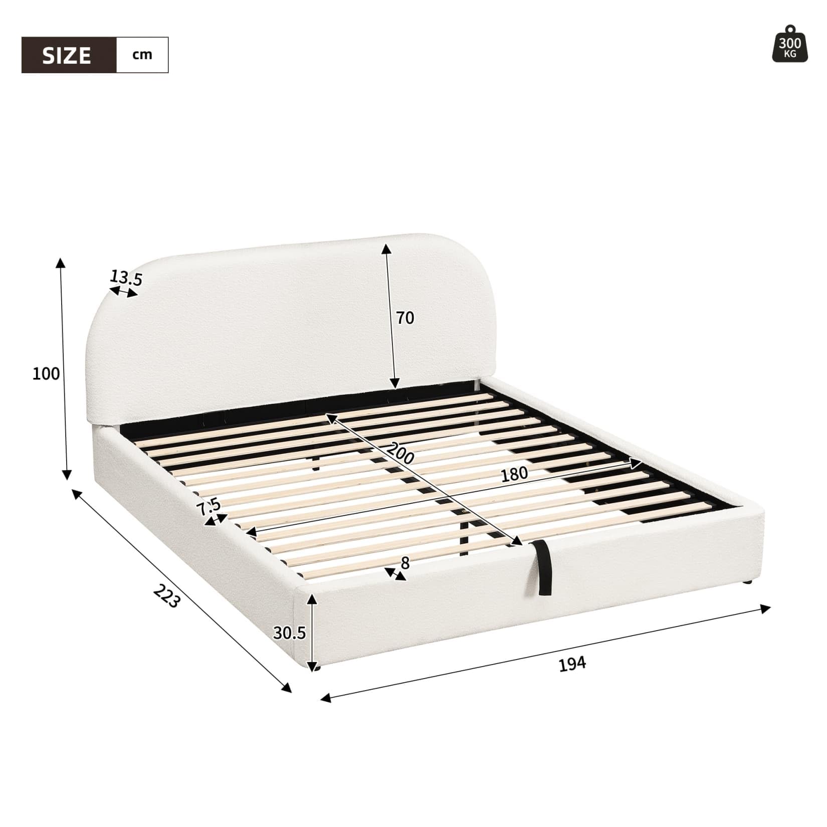 EURHCIO Lit Coffre 180x200cm,Lit Double Adulte avec Fonctionnel Hydraulique,Tête de Capitonné,Sommier à Lattes,Tissu de bouclé,sans Matelas (Beige-C-bouclé-180)