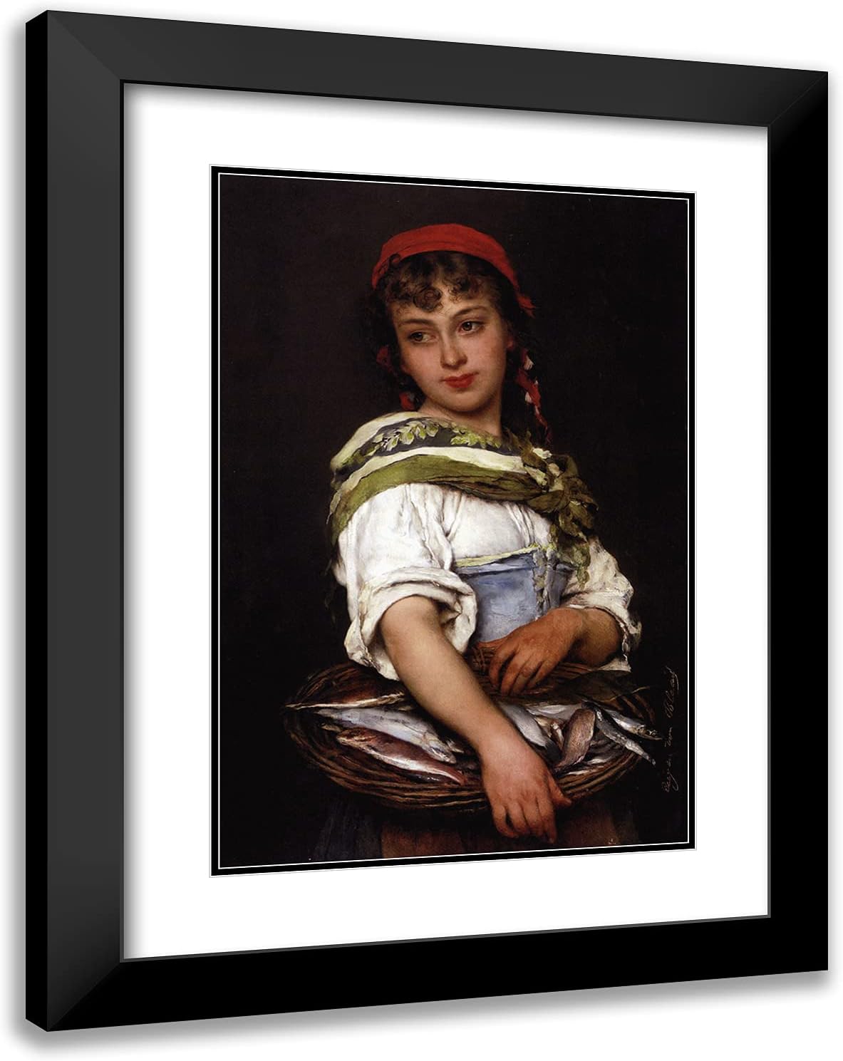 ArtDirect De Blaas, Eugene 19x24 Gold Ornate Framed Art Print with Double Matting Titled: The Days Catch-ARC-06320