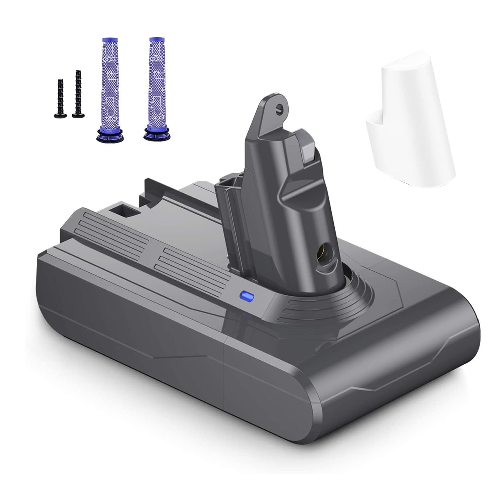 6800 mAh Ersatzakku für Dyson V6, Akku kompatibel mit Dyson V6 Staubsaugerserie + 2 Filter für DC62, DC58, DC59, DC61 Animal, DC72, DC74, SV03, SV05, SV06, SV07, SV09, V6 Absolute