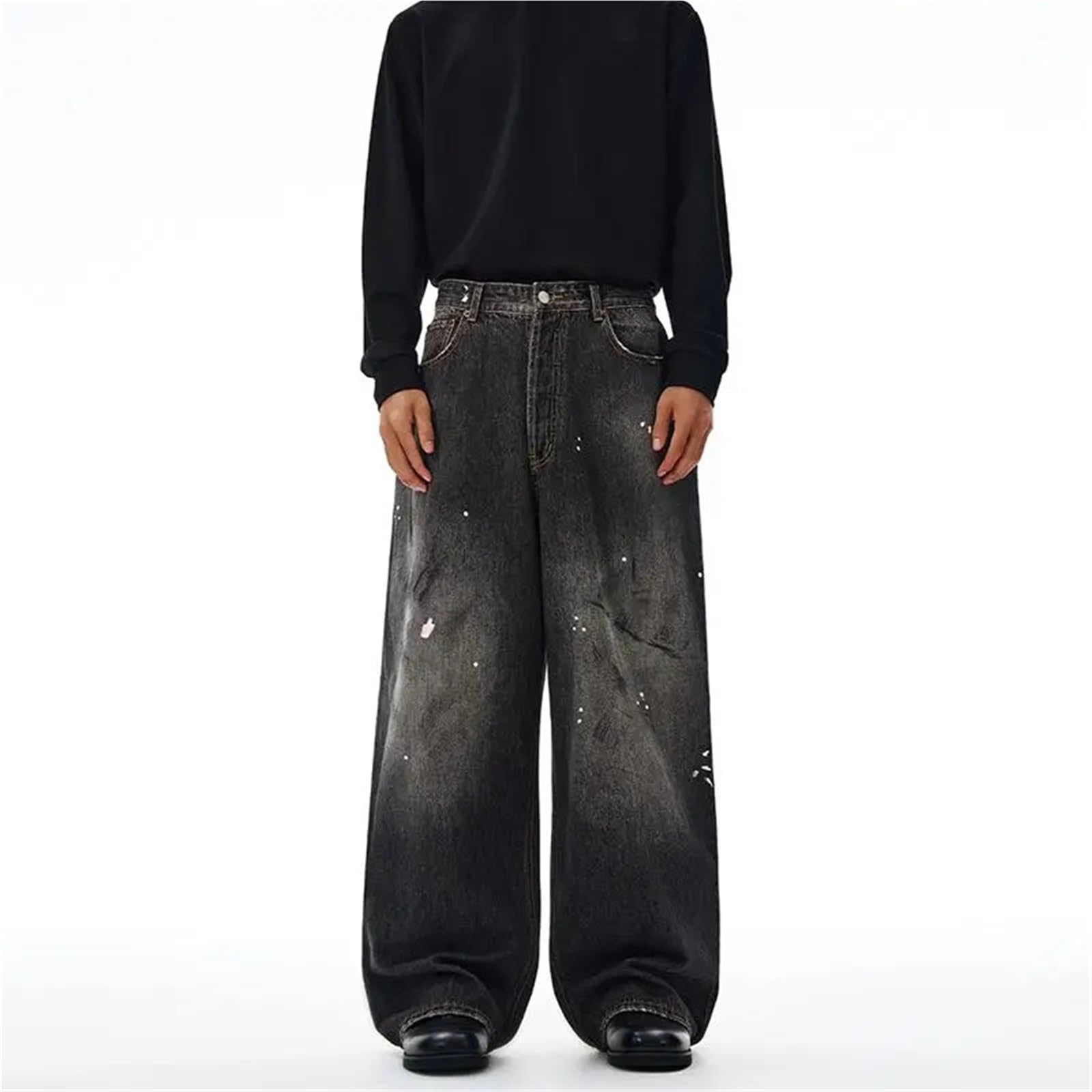 Uomini e Donne lavano Il Pavimento, Coppie Curve, Versatili, Pantaloni Lunghi Casual a Gamba Dritta, Jeans Larghi, Tinti di Sporco schizzati d'inchiostro per Il Tempo Libero E Le Vacanze
