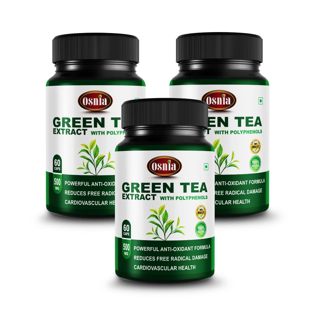 Green Tea Extract 500 Mg Veg Supplement | Support Heart Health, Anti-Oxidant & Reduce Waist | - 60 Capsules (Pack of 3)