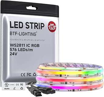 BTF-LIGHTING FCOB COB RGB WS2811IC Addressable LED Strip DC24V 3m 576LEDs/M [Energy Class G]