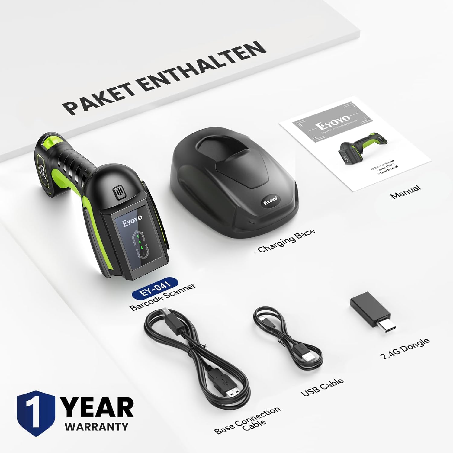 Contents of the Eyoyo EY-041 Barcode Scanner package
