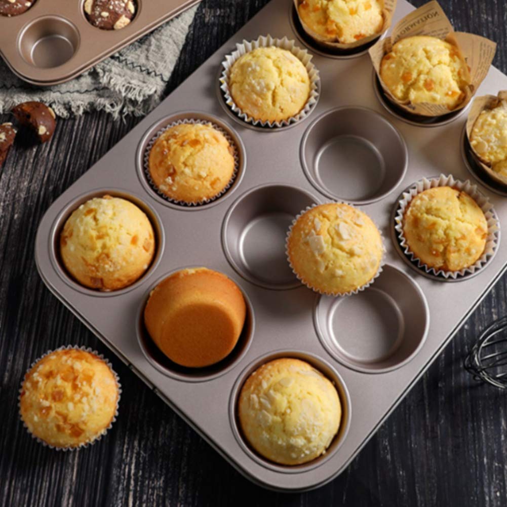 12 Stampi Per Muffin E Torte In Acciaio Al Carbonio Antiaderente, Due Misure (6,5 Cm O 7,5 Cm), Riutilizzabili