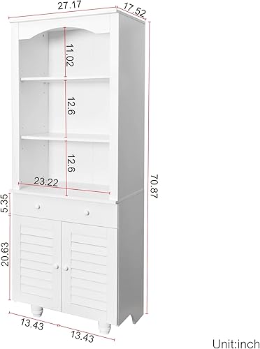 Miniatura 2 de Armario de almacenamiento de despensa con 2 estantes ajustables abiertos, encimera espaciosa, cajón profundo y gabinete, elegante pata cónica y