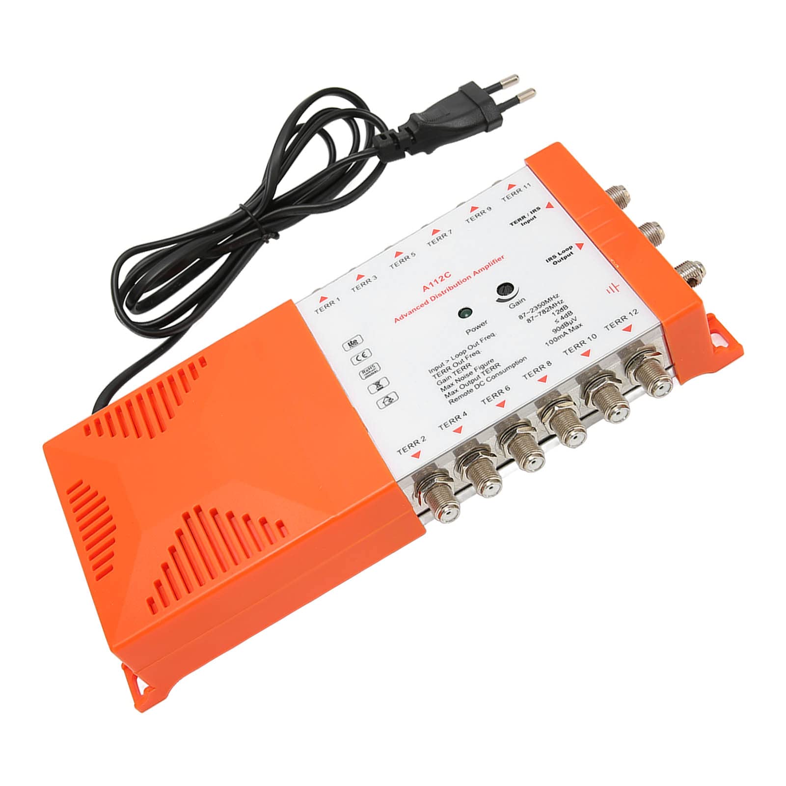 Splitter Ad Alto Guadagno per Amplificatore di Distribuzione a 12 con Indicatore LED per Home Theater 24x12x5 Cm Plastica