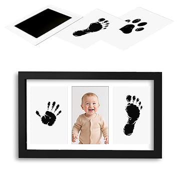 Inkless Baby Hand and Footprint Kit - No Mess Ink Pad for Handprint Girl - Clean Touch Dog Paw Print Kit, Personalized Baby Shower Gifts, Nursery Newborn Keepsake FrameBlack
