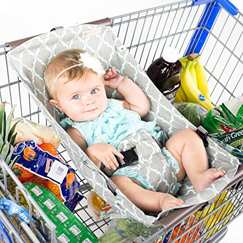 Image of Binxy Baby Shopping Cart Hammock for Infants and Toddlers, Cart Seats for Babies, for All Car Seat Models, Grocery Cart Hammock for Baby, Capacity of up to 50 lbs, Gray and Aqua