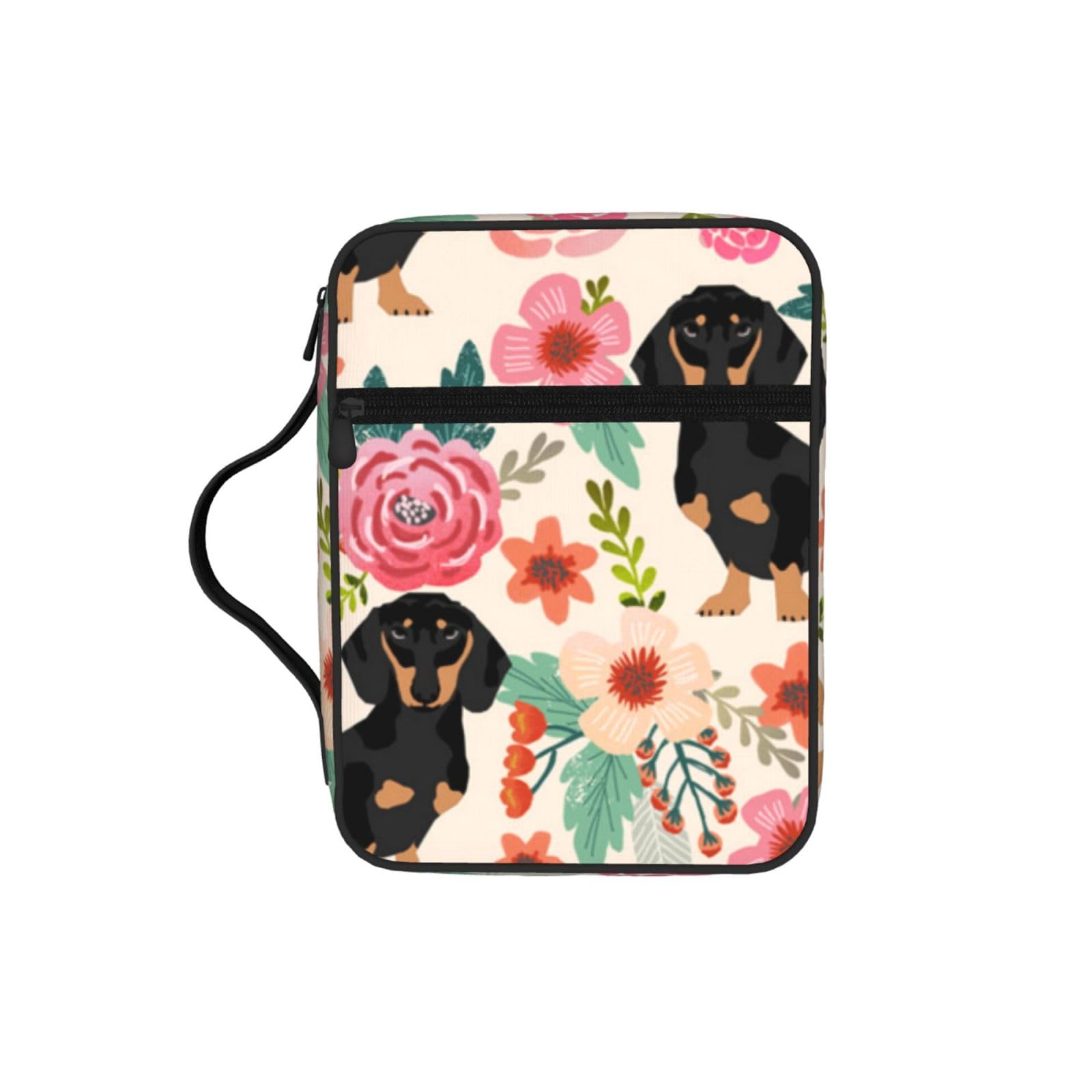 Dachshund Floral Bible Cover Case Waterproof Bible Bag With Handle Organizer Storage Book Cover For Bible Study