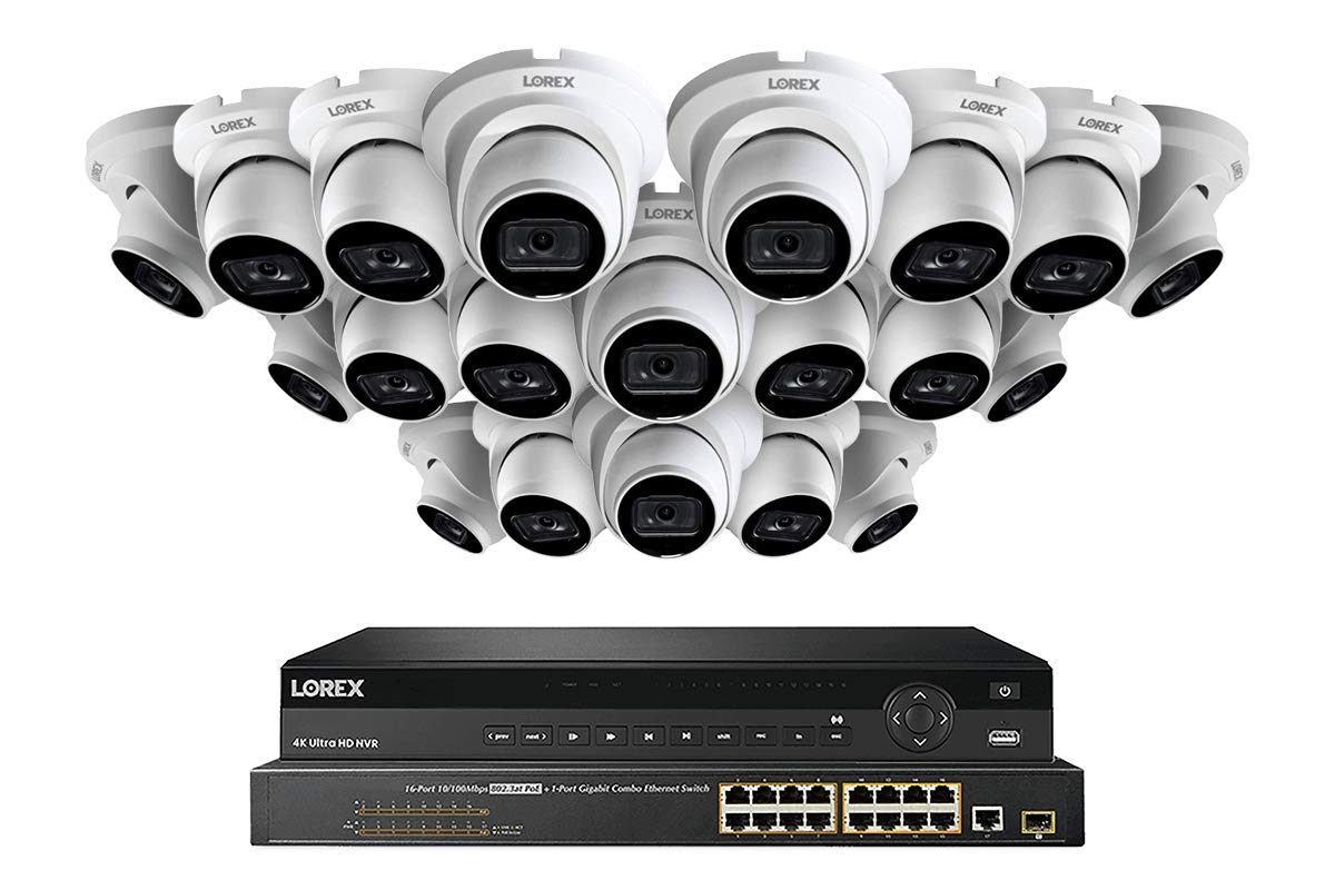 Lorex NC4K8F-3220WD 32 Channel 8TB 4K Nocturnal NVR System with Twenty 4K Smart IP Dome Cameras w/Real-Time 30FPS and Listen-in Audio, 16 Ch PoE
