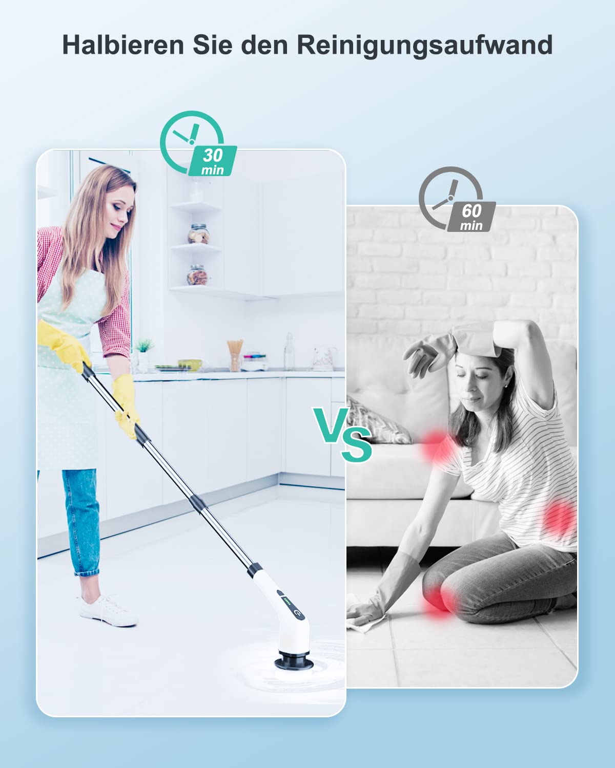 Leebein Elektrische Reinigungsbürste,Electric Spin Scrubber schnurlos mit 8 austauschbaren Bohrbürstenköpfen, Wanne und Bodenfliese mopSet mit 137cm verstellbarem Griff für Bad Küche Auto Fußboden