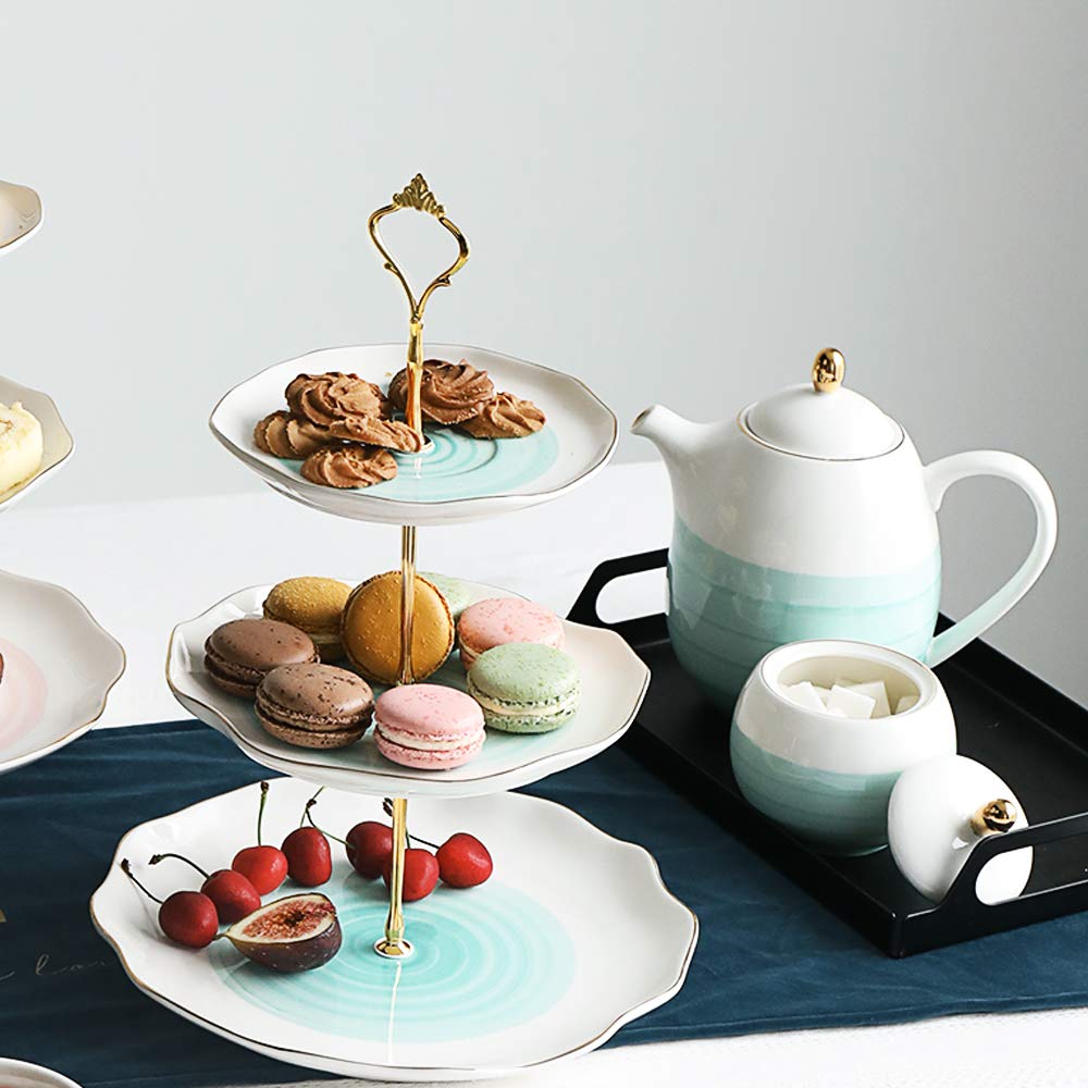 Sweejar - Soporte de cerámica para tartas de 3 niveles, soporte para cupcakes, expositor de alimentos, plato para servir pastelería en caja de regalo