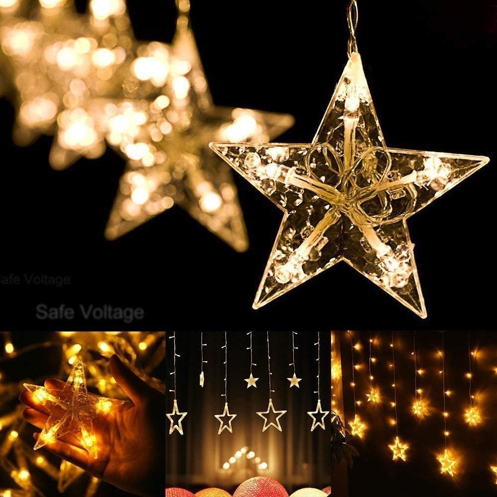 Avoalre Tenda Luminosa Natale Stelle 138 LED 2M Luci Natale Stelle 8 Modalità IP44 Impermeabilità Funzioni Memoria e Tandem Tenda Luminosa per Interno Esterno Casa Festa, Bianco Caldo