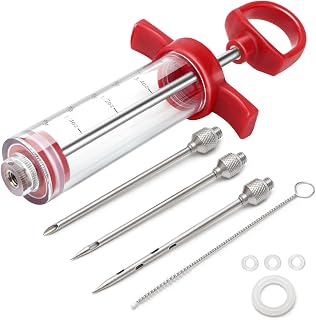1-oz Plastic Meat Injector Kit for BBQ Turkey - 3 Stainless Steel Needles, O-Rings, Brush | Affordable Grill Bump Syringe
