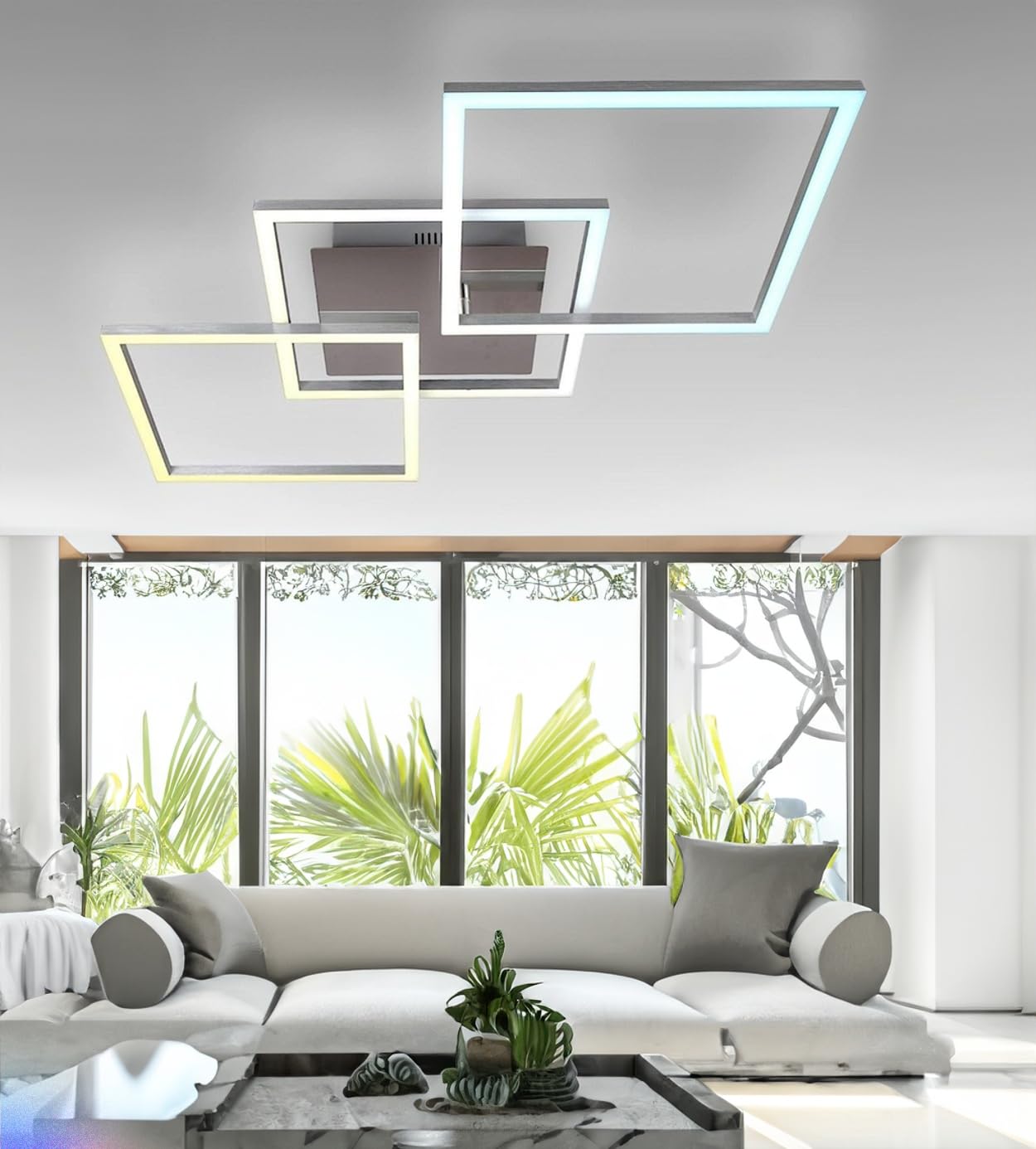 Arcadia Plafon Led Techo Moderno con Luz Cálida y Fría Regulable con Mando a Distancia y App - Lampara Dormitorio Salón Cocina Habitación Infantil Sala de Estar - 4500LM 82W 80 cm - Modelo Helios