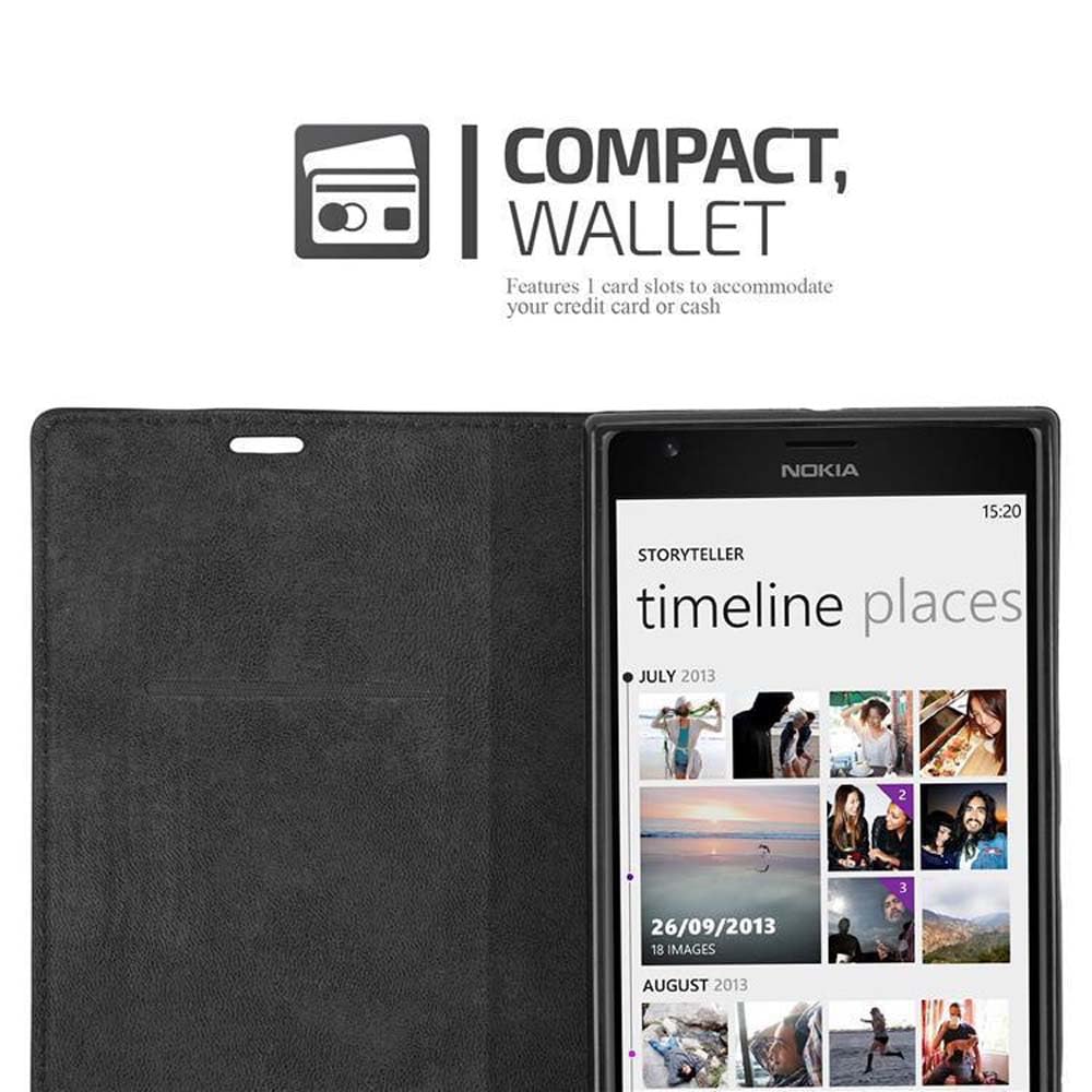 Cadorabo Book Case works with Nokia Lumia 1520 in GREY BLACK – with Magnetic Closure, Stand Function and Card Slot – Wallet Etui Cover Pouch PU Leather Flip