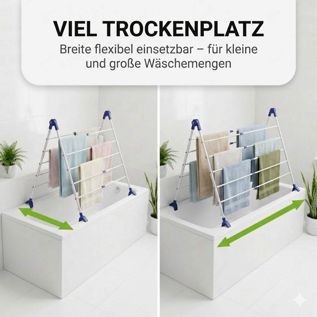 Gardissimo Metall Wäschetrockner Tumby XL für Badewanne | Ausziehbar, Klappbar, Stabil