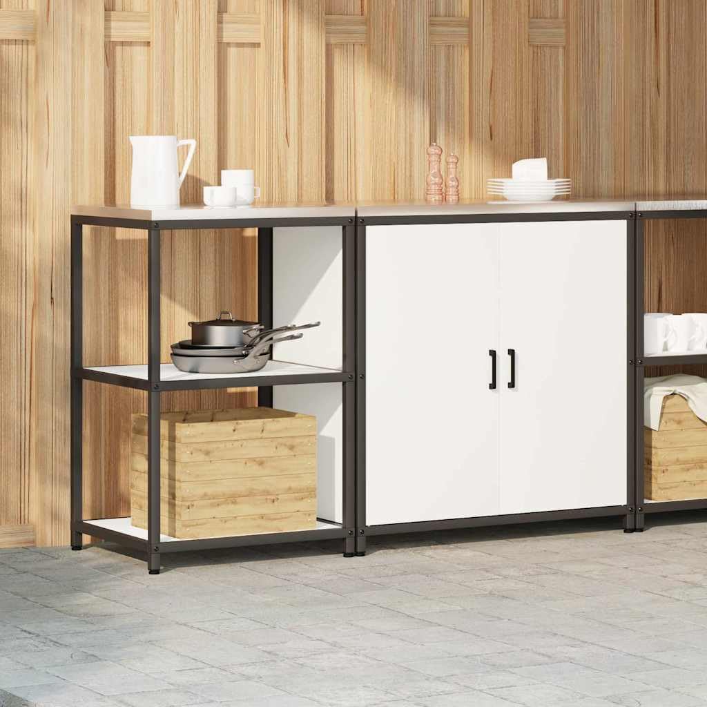 Küchenzeile 150 x 50 x 92 cm Weiß Kaltgewalzter Stahl mit 2 Türen und 4 Regalen Modernes Küchenregal & Küchenschrank Set für Küche Esszimmer