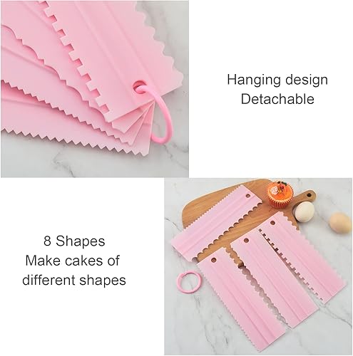 Miniatura 5 de Suave para pasteles paquete de 4 raspadores de pasteles herramientas de borde de mantequilla crema peine de decoración glaseado 8 texturas de diseño